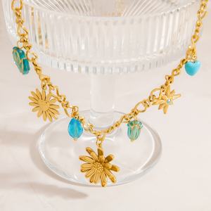 Collier pendentif double couche en acier titane couleur or 18 carats avec coquille de pierre naturelle, colliers de mode en acier inoxydable - Product Image 3