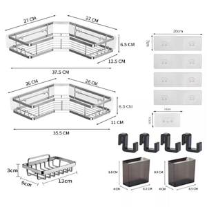 Offre Spéciale Récepteur de douche 4 pièces antirouille de grande capacité avec porte-savon Réservoir de douche <span class=keywords><strong>d</strong></span>'angle avec 8 crochets - Product Image 3