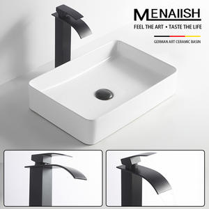 อ่างล้างหน้าทรงสี่เหลี่ยมบางเฉียบแบบวางบนเคาน์เตอร์ พร้อมก๊อกน้ำแบบเจาะรูเดียว ผิวเคลือบเรียบเนียน สำหรับใช้ในห้องน้ำหรือระเบียง - Product Image 2