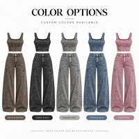 Ensemble deux pièces pour femme, marque privée, haute qualité, style Y2K rétro, comprenant un crop top et un pantalon large à ceinture, faible MOQ, vente en gros