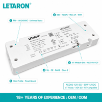 Driver LED à Tension Constante, Contrôle de Couleur et Gradation IoT en Option, IP20 Classe 2, 12V 24V 60W 80W 90W 150W 200W, Fabrication OEM ODM Directe Usine