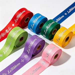 Various Patterns Silver Foil Hot Stamped Logo Grosgrain <b>Ribbon</b> Multiple Solid Color Polyester Decorative <b>Ribbon</b> Bulk Rolls - Product Image 3