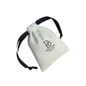 Custom Screen Printing Logo Recyclable Luxury White Silk Velvet Jewelry Gift Packaging Watch Gemstone Drawstring Pouch - Product Image 6