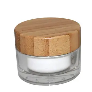 Hautpflege verpackung 15g 30g 50g 100g kosmetischer Kunststoff zylinder behälter Gesicht Augen creme Acryl gläser Topf mit Bambus holzdeckel