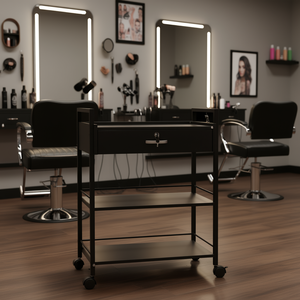 Chariot de rangement à 3 niveaux verrouillable en MDF avec 4 roues pour salon de beauté, tatouage, coiffeur – Meuble de salon - Product Image 2