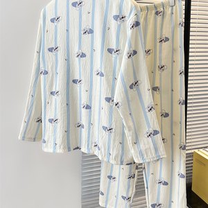 Pyjamas femmes pantalons à manches longues printemps et automne mignon Cardigan doux maison porter nuage coton pyjamas - Product Image 5