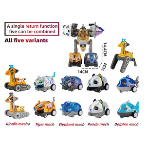 Juguete de Deformación Mecánica 5 en 1 Iridiscente de Animales de Fundición a Presión: Jirafa, Tigre, Elefante, Panda, Delfín con Función de Retroceso - Product Image 3