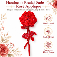 Applique florale brodée en satin rouge perlé faite à la main, patch à coudre pour vêtements, sacs, décoration intérieure, artisanat DIY, cadeau