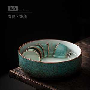 Azure Glazed <b>Large</b> <b>Tea</b> Washer Pottery Dehua Ceramic <b>Tea</b> Ceremony Accessory <b>Cup</b> Washer Water Bowl <b>Tea</b> Dregs Container - Product Image 3