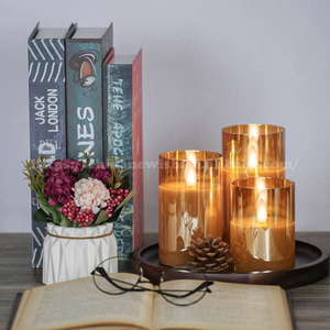 Kanlong 3 pz Set batteria di vetro grigio ambra di natale tremolante funzione senza fiamma decorazione per la casa Led candele di cera barattolo di vetro - Product Image 4