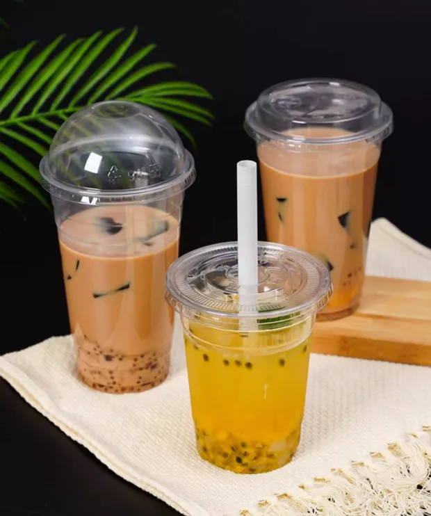 16oz plastic cups for party PET cold drink coffee boba cups with lid for disposable plastic cup
