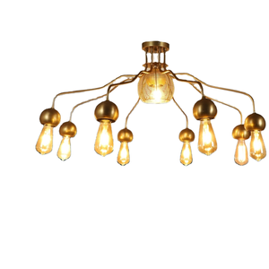 โคมระย้าโลหะแตรทองเหลืองโบราณแบบคลาสสิกเรียบง่ายบ้านไร่แบบชนบทไฟ LED/หลอดไฟสีทองสำหรับห้องรับประทานอาหารร่วมสมัย - Product Image 1