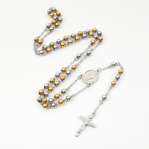 Gioielli europei di moda calda nuovo design 3mm 4mm perline in acciaio inox <span class=keywords><strong>oro</strong></span> <span class=keywords><strong>placcato</strong></span> argento lungo <span class=keywords><strong>rosario</strong></span> religioso a forma di croce - Product Image 6