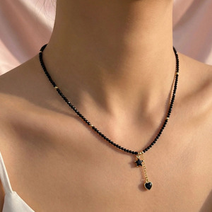<span class=keywords><strong>Collana</strong></span> Girocollo Regolabile <span class=keywords><strong>con</strong></span> Perle Sfaccettate in Onice Nero per Donne, Ciondolo Delicato a Stella <span class=keywords><strong>e</strong></span> Cuore, Gioielli Minimalisti per Uso Quotidiano - Product Image 1