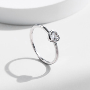 Heart Cut <b>Crystal</b> Engagement <b>Ring</b> 925 Silver Bezel Setting Women's Romantic Dainty Heart Shaped Zircon Promise Style - Product Image 5