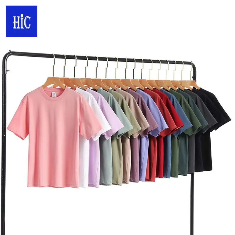 HIC Hommes Casual 100% Coton T-Shirt Goutte D'épaule Col Rond Surdimensionné Lâche À Manches Courtes 260gsm