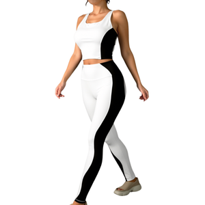 ชุดโยคะ COW สำหรับผู้หญิง กางเกงเลกกิ้งเอวสูง เสื้อครอปท็อป ชุดออกกำลังกาย ชุดกีฬา ชุดฟิตเนส ชุดออกกำลังกายในยิม สีขาว สีดำ เอวยางยืด - Product Image 3