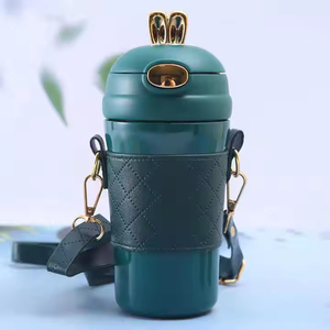 Portable Strap Cute Cartoon Student Kids Outdoor Travel Rabbit Stainless Steel Water Bottle Vacuum <b>Flask</b> <b>With</b> <b>Straw</b> - Product Image 5