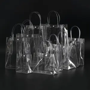 Sacs à provisions réutilisables en PVC transparent avec fermeture éclair pour emballer les extensions de cheveux et les cosmétiques fourre-tout en plastique durable avec poignée