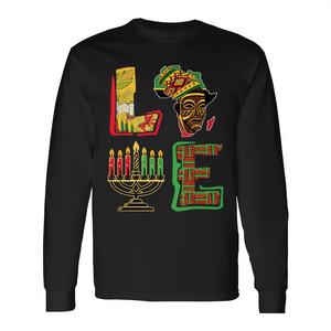 T-shirt a maniche lunghe Happy Kwanzaa Afro, pigiama per famiglia, design natalizio afroamericano - Product Image 2