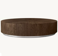 Table basse ronde MACHINTO en chêne américain, table à thé pour salon, base en acier inoxydable, personnalisable, mobile, décorative, écologique