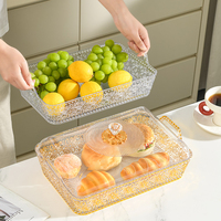 Plateau de service transparent en plastique à bord doré, design de luxe, pour fruits secs, noix, bol à fruits en verre, gâteau avec couvercle