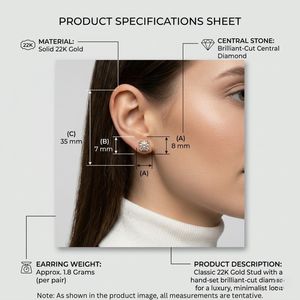 Boucles d'oreilles classiques en or 18 carats avec diamant rond taille brillant, sertissage solitaire élégant à quatre griffes pour femme, style minimaliste - Product Image 5