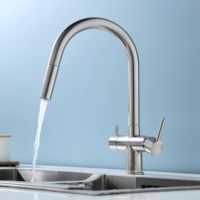 Dual Handle Stainless Steel Wire Drawing Faucet Modern Single Hole Design Ceramic Valve Core for Hot Cold Kitchen Sink Water