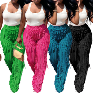 <span class=keywords><strong>Pantalon</strong></span> de jogging ample et long pour femme, taille haute, uni, avec volants ondulés et empiècements, coupe large - Product Image 5