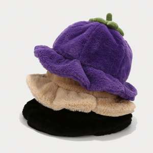 2024 Autumn Winter Cute Fashion <b>Lady</b> Girl Pumpkin Design <b>Fur</b> Bucket <b>Hat</b> - Product Image 2