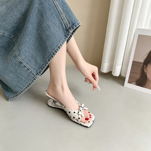 Sandali con Fiocco a Pois da <span class=keywords><strong>Donna</strong></span>, <span class=keywords><strong>Scarpe</strong></span> Open-Toe con Tacco Medio per Esterni, Modello One-Slip - Product Image 5