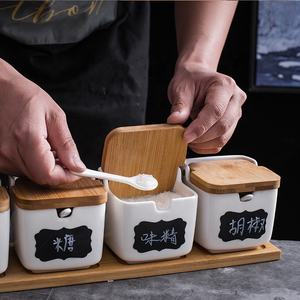 Ceramic Kitchen Seasoning Pot with Wooden Lid Condiment Storage for Salt Pepper Spice Sugar Jar - Product Image 5