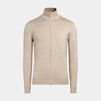 Cardigan Pull Zippé Homme Tricoté Marron Clair Hiver