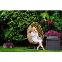 Coussins Gris Moderne PE Rotin Marron Clair Suspendu Nid d'oiseau Chaise Balançoire de Jardin