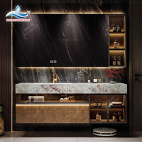 Miroir LED mural en bois, design moderne, style ferme, avec vasque en céramique et tiroirs à fermeture douce, pour salle de bain, hôtel, chambre