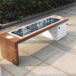 Banc de parc solaire moderne, extérieur, imperméable, acier et bois, acier galvanisé de qualité, avec recharge sans fil pour les centres commerciaux et les hôtels - Product Image 2