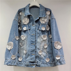 Collection Printemps-Automne 2025 Européenne et Américaine, Nouvelle Collection, Veste en Denim Ample et Ajustée, Décoration Florale en Paillettes 3D Robuste - Product Image 1