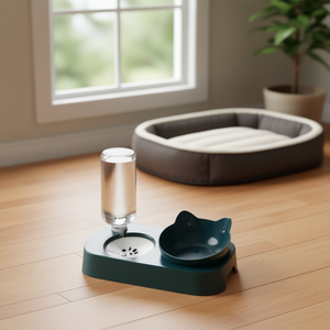 Distributeur automatique de nourriture et d'eau pour chats avec conception anti-étouffement, double bol, matière plastique, utilisation en intérieur, mignon Rou - Product Image 2