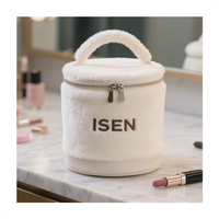 Tas Makeup Silinder Bulu Lembut Isen Cosmetic, Bentuk Barel Portabel dengan Ritsleting, untuk Wanita dan Remaja Putri, Cocok untuk Perjalanan