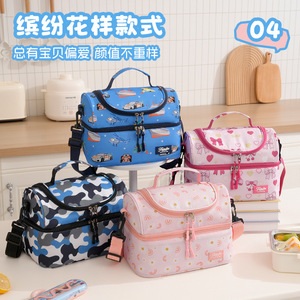 Children's Double Layer <b>Insulated</b> <b>Lunch</b> Bag Blue Cartoon Bento <b>Box</b> For School Portable Waterproof Cooler Bag - Product Image 4