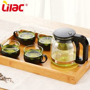 Lilas Bsci Lfgb 880ml + 150ml * 4 théière en verre théière et tasse inhabituelles combinées service à thé en verre semi-automatique - Product Image 1