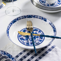 Usine Jingdezhen porcelaine osseuse bleu et blanc vaisselle chinoise motif de fleurs antiques ensemble de vaisselle en céramique