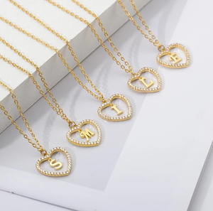 Collier avec pendentif en forme de cœur en Zircon pour femme, bijoux avec prénom, initiales, 26 lettres, amour - Product Image 3