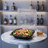 Boîte à lunch jetable noire à 3 compartiments, récipient alimentaire en PP avec couvercle transparent à charnière pour la préparation de repas à emporter