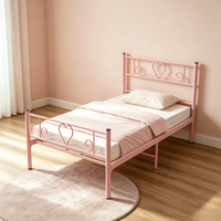 Cadre de lit en métal rose romantique, taille double, plateforme en acier, lit en fer robuste avec forme de cœur pour chambre d'enfants ou de filles