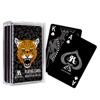 Cartes à jouer en plastique personnalisées avec fond noir, finition mate en relief, série graphique animale, format Bridge, pour usage familial