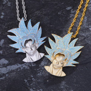 Collier pendentif hip-hop Dragon Ball <span class=keywords><strong>Super</strong></span> <span class=keywords><strong>Saiyan</strong></span> avec <span class=keywords><strong>cheveux</strong></span> <span class=keywords><strong>bleu</strong></span> glace, dessin animé japonais, zircone cubique, nouveau style - Product Image 1