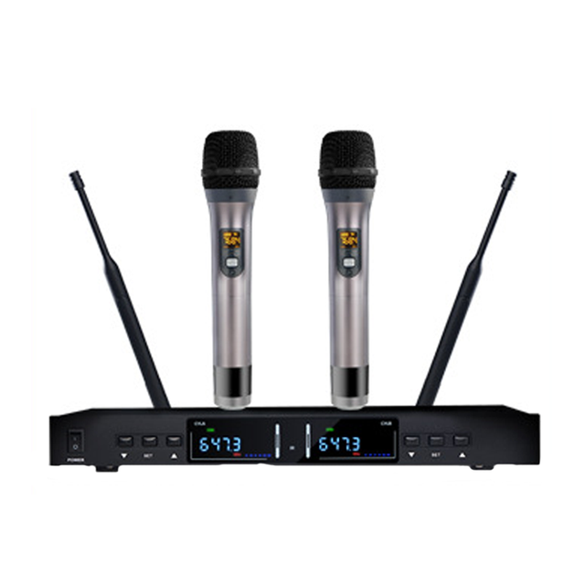 Professional Portable 2-Channel Wireless Microphone System UHF Performance Dynamic Mic for Home KTV and Karaoke Players