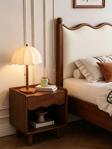 Cadre de lit en bois de frêne massif de qualité supérieure, tête de lit capitonnée ondulée de style vintage français avec détails sculptés, mobilier de chambre stable en bois pour la maison - Product Image 6