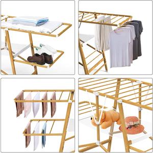डीलक्स 3-परत लांदरी लकड़ी के रूप में प्रसारण स्टेशन फोल्डेबल कपड़े सुखाने रैक रैक - Product Image 5